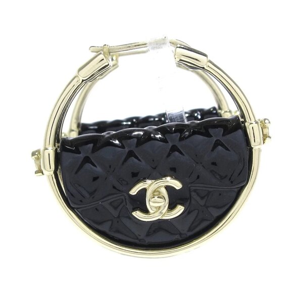 CHANEL Jewelry - CHANEL Gold Black Hardware Resin Earrings 950-072625